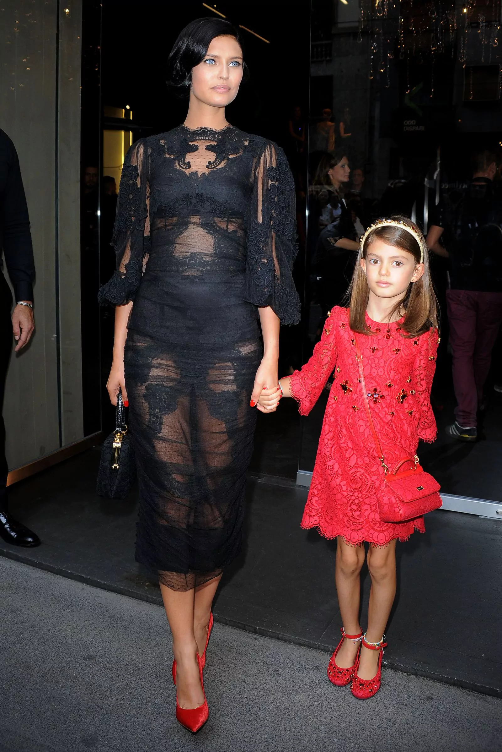 Bianca Balti with her daughter Matilda at the Dolce & Gabbana show as part of Milan Fashion Week spring-summer 2014, September 22, 2013.