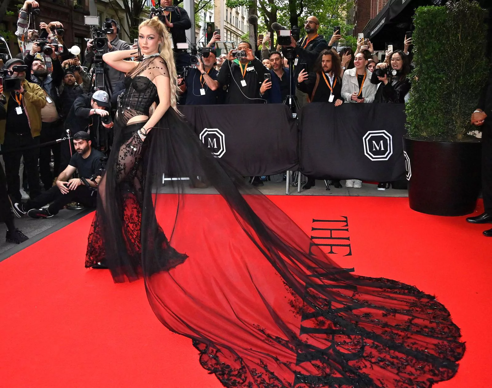 Gigi Hadid in Givenchy at the 2023 Met Gala, May 1, 2023. Gigi Hadid in Givenchy leaves The Mark Hotel before attending the Costume Institute Ball, May 1, 2023.