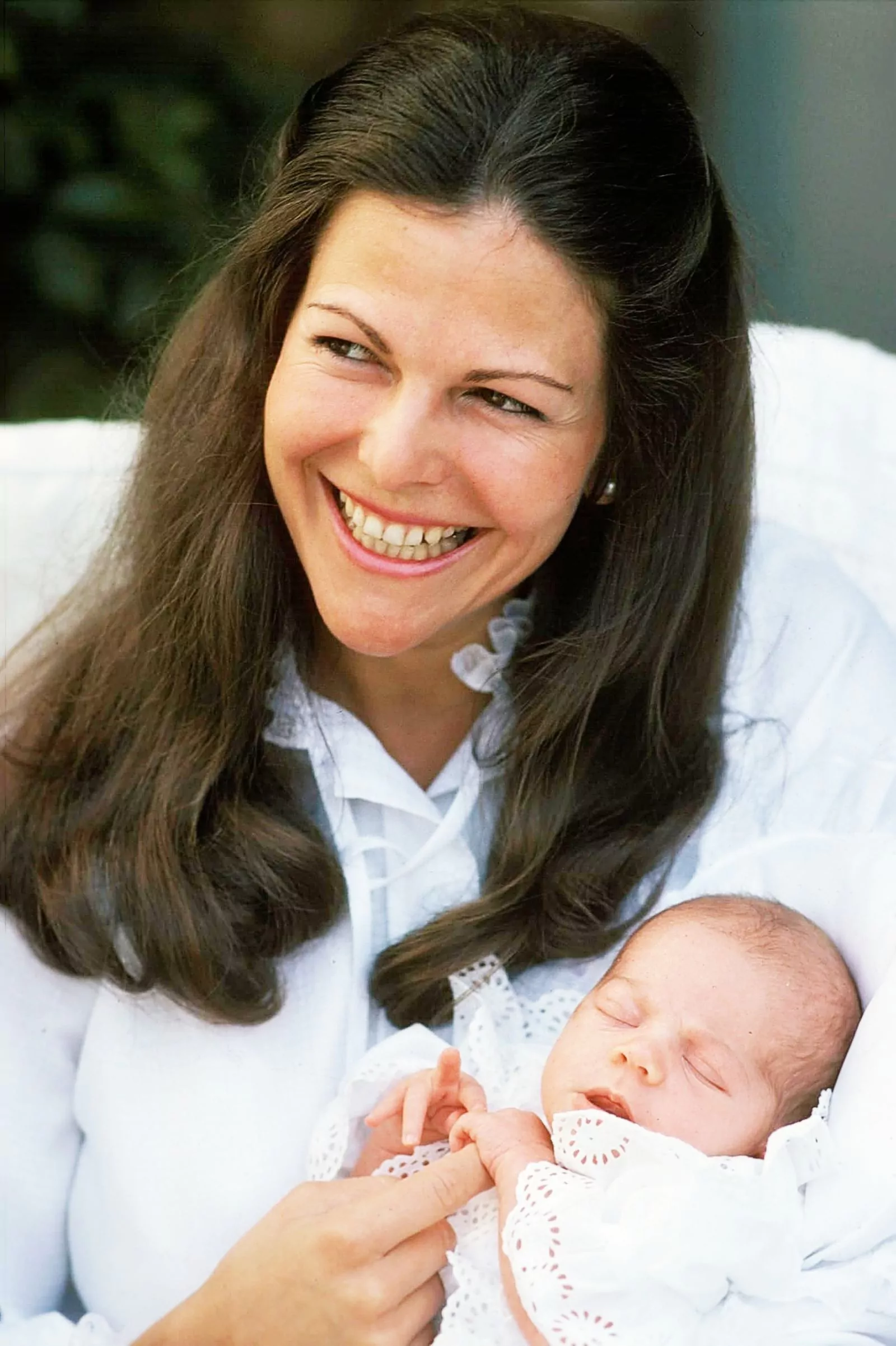 Queen Silvia with the newborn Princess Victoria at Solliden Palace, 1977