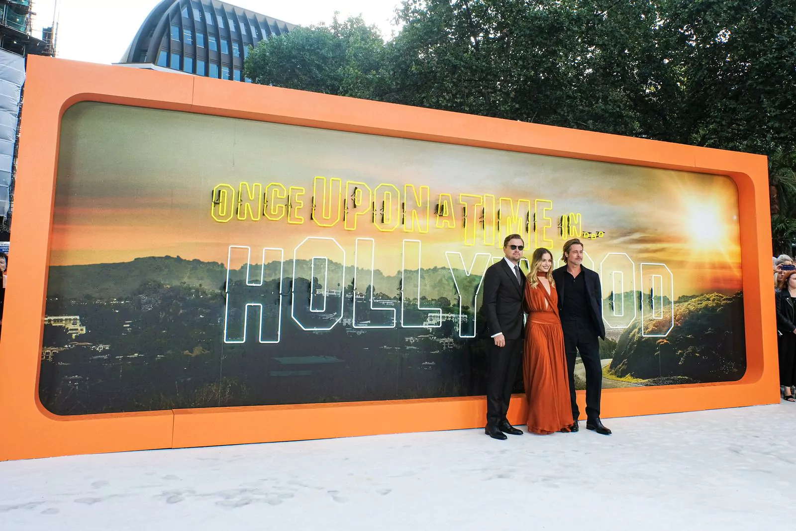 Leonardo DiCaprio, Margot Robbie and Brad Pitt at the premiere of Once Upon a Time in Hollywood in London, July 30, 2019.