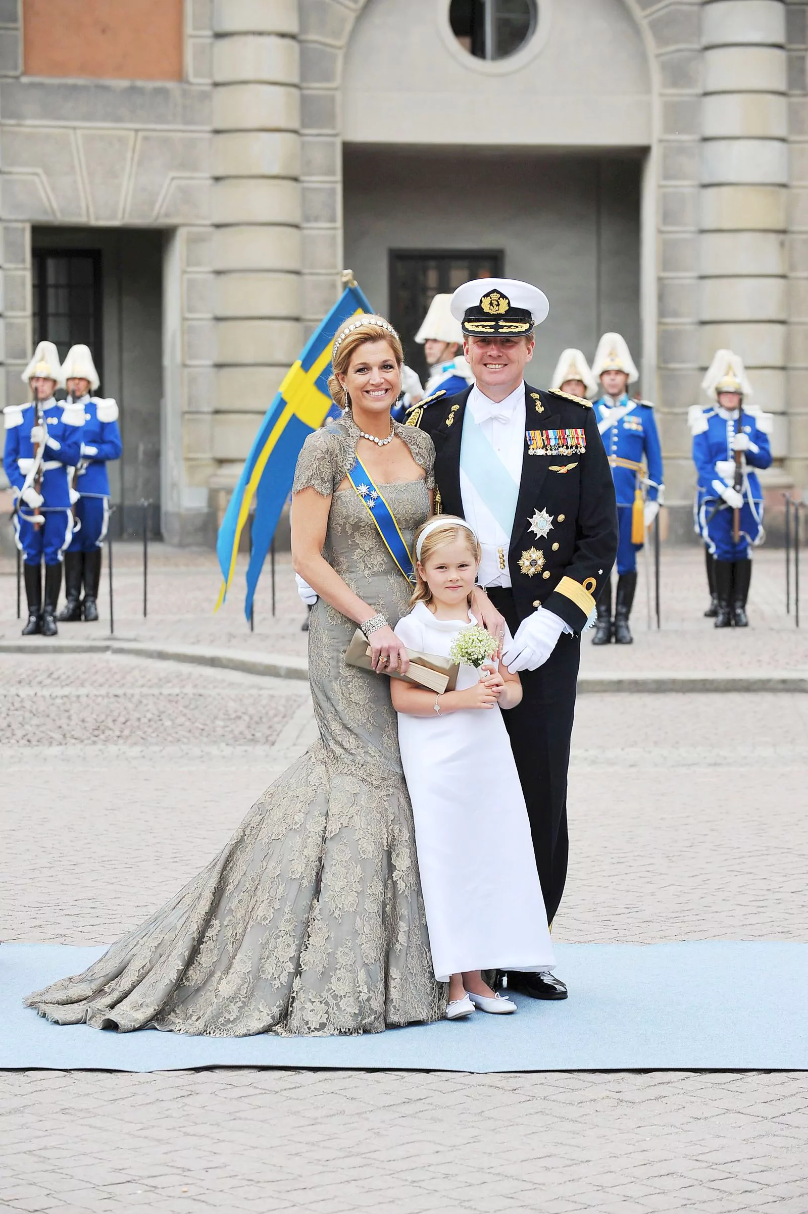 Prince Willem-Alexander of the Netherlands and Princess Maxima with their daughter at the wedding of Crown Princess Victoria of Sweden and Daniel Westling, June 19, 2010.