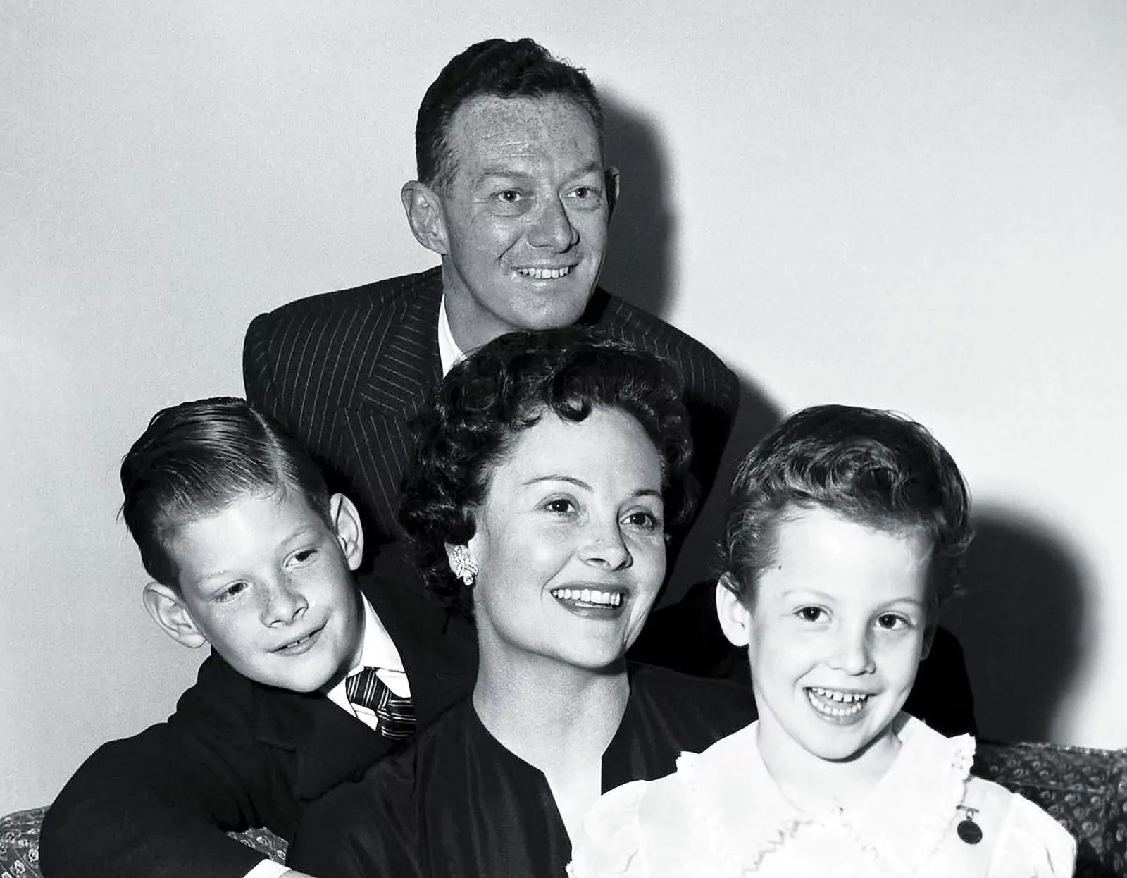 Sigourney Weaver with parents Elizabeth Inglis and Sylvester Pat Weaver and brother Trajan Weaver, 1955
